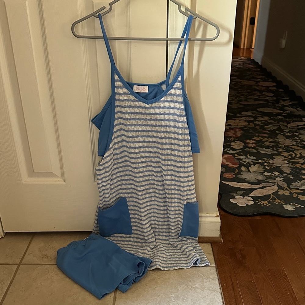 Pink Lily Blue Striped Women's Dress with Built in Bra and Shorts